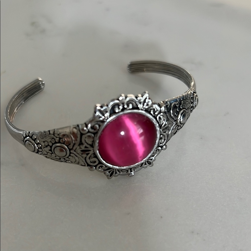 Silver Bracelet with Pink Stone